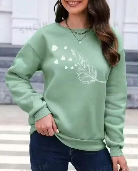 Printed Graphic Sweatshirt Long Sleeves Round Neck For Women's