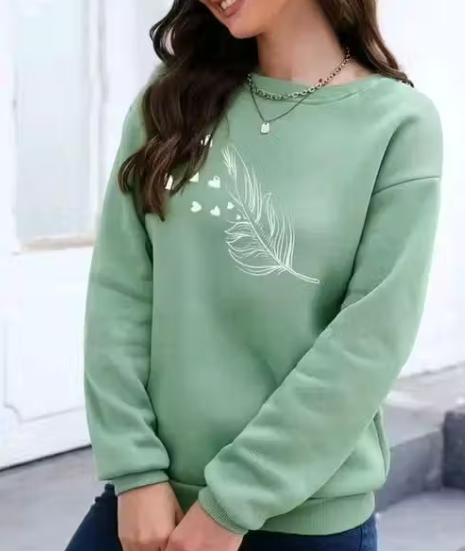 Printed Graphic Sweatshirt Long Sleeves Round Neck For Women's