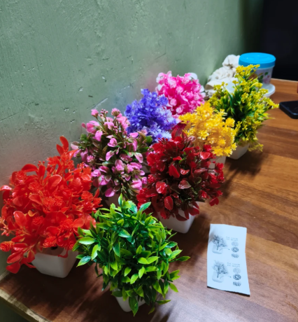 Wild Artificial Plant with Pot Set Of 8 Mini/Small Artificial Plants (15 cm, Multicolour)
