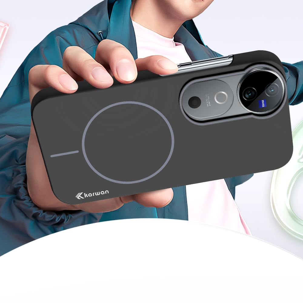 KARWAN®️Magnetic Ultra Slim-Fit Back Case Cover for Vivo V40 |Hard PC Case Cover| Ultra-Thin & Light Weight with [Ultra Premium Feel] Case for Vivo V40(6.8")(Black)