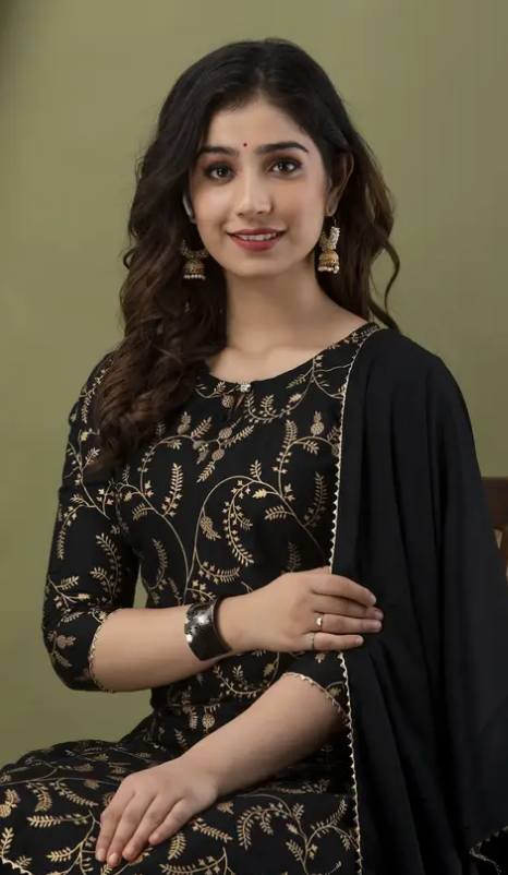 Women Printed + Worked Viscose Rayon Kurta Sharara Set