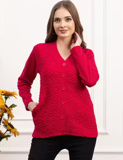 JDD Women's Woollen V-Neck Sweater