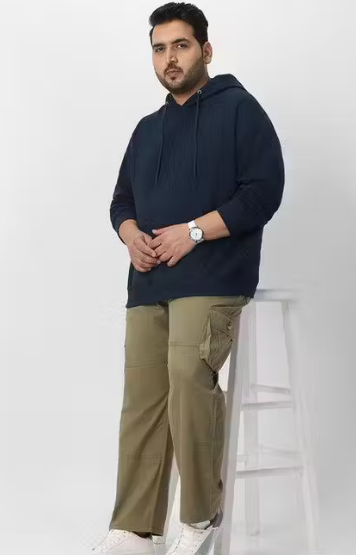 Men’s Plus Size Hooded Sweatshirt | Full Sleeve Fleece Hoodie with Kangaroo Pocket | Casual Winter Wear for Men (3XL–7XL)