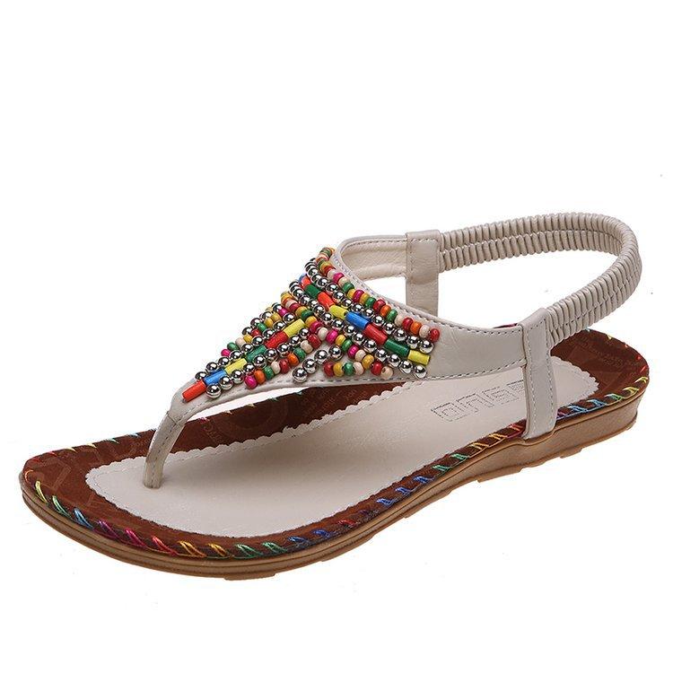 Bohemian Style Flat Sandals for Women Summer Clip Toe Gladiator Sandals Woman Plus Size Soft Bottom Beach Shoes Flip Flops