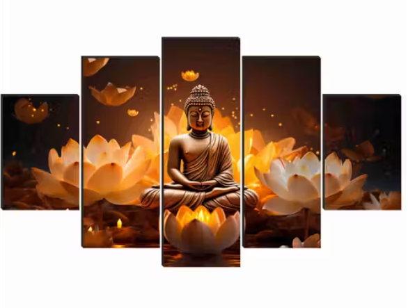 Buddha Paintings for Wall Decoration - Set Of Five, 3d modern art Painting for Living Room Large Size with Frames for Home Decoration, Hotel, Office 76.2 cm x 45 cm