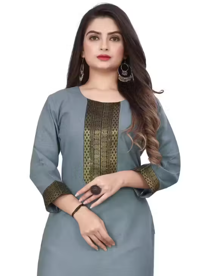Desigener Kurtis New Collection Plain Cotton Golden Lace Border Pattern Casual Kurta for Girls & Women