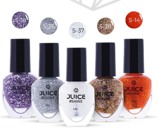 Juice #SHINE | High Gloss, Gel Effect, 80% more pigmented | Vegan Nail Polish PARTY POPPERS  (Pack of 5)
