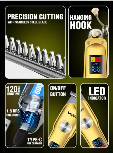 VGR V-290 Professional Hair Clipper with LED Display Trimmer 120 min Runtime 4 Length Settings  (Gold)