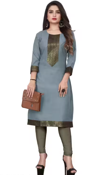 Desigener Kurtis New Collection Plain Cotton Golden Lace Border Pattern Casual Kurta for Girls & Women