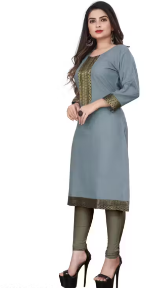 Desigener Kurtis New Collection Plain Cotton Golden Lace Border Pattern Casual Kurta for Girls & Women