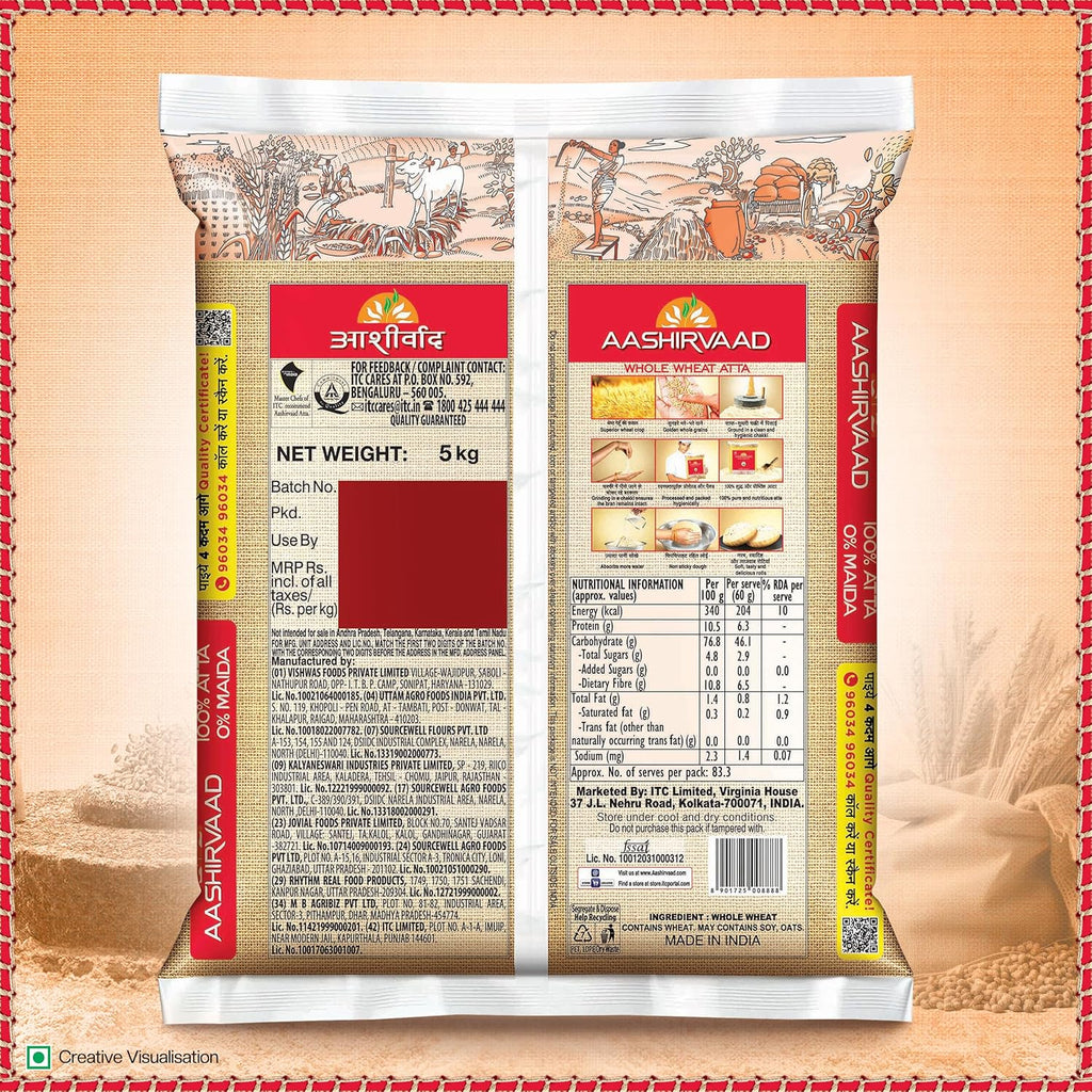 Aashirvaad Shudh Chakki Atta, 5kg Pack, 100% Whole Wheat Flour, 0% Maida