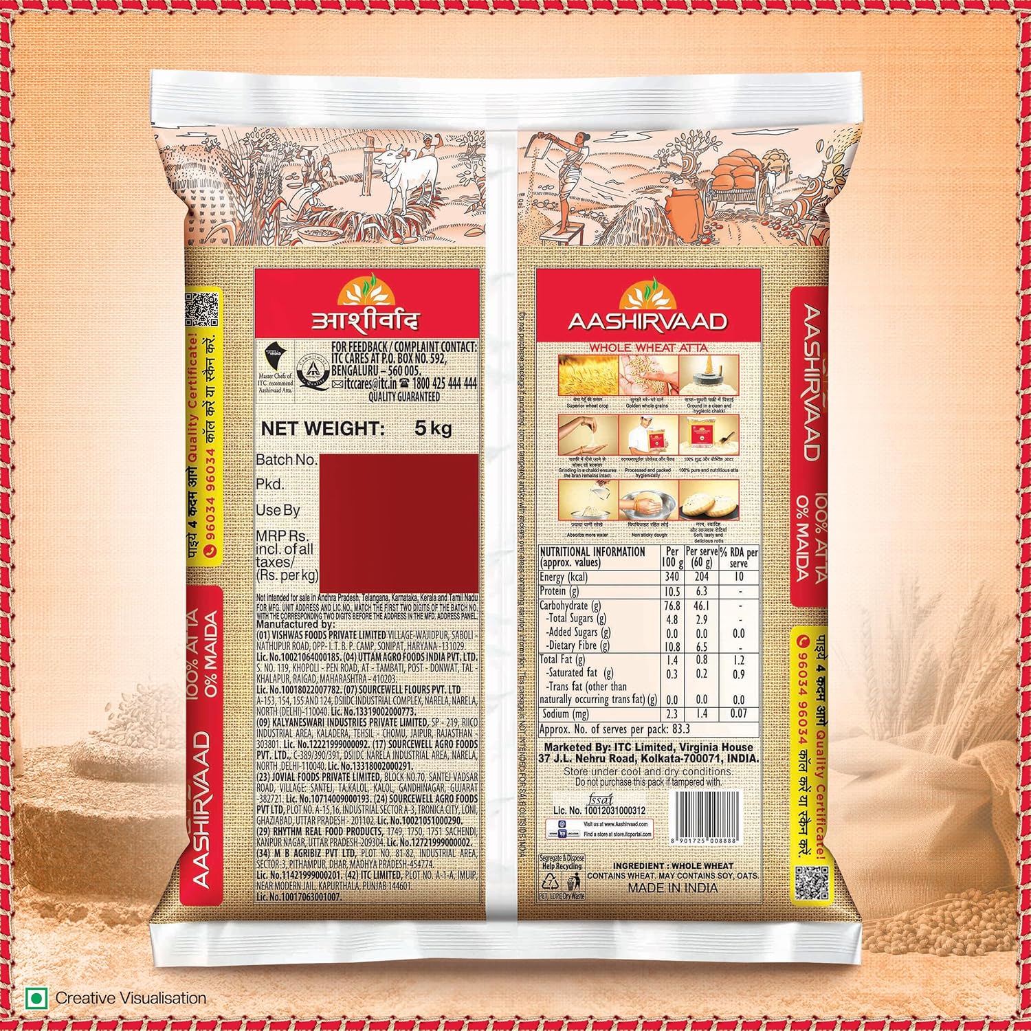 Aashirvaad Shudh Chakki Atta, 5kg Pack, 100% Whole Wheat Flour, 0% Maida
