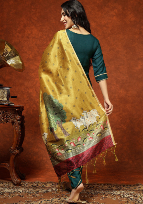 Kalini Women Straight Kurta Pant Set With Digital Print Dupatta