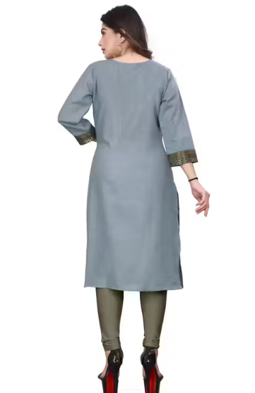 Desigener Kurtis New Collection Plain Cotton Golden Lace Border Pattern Casual Kurta for Girls & Women