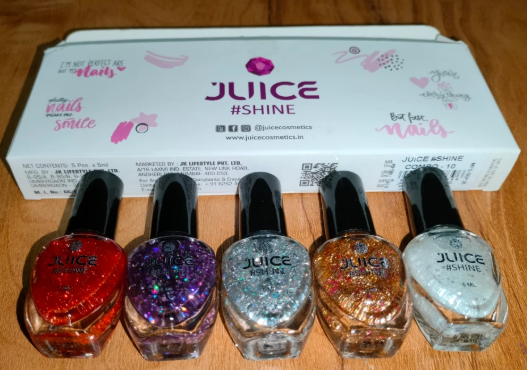 Juice #SHINE | High Gloss, Gel Effect, 80% more pigmented | Vegan Nail Polish PARTY POPPERS  (Pack of 5)