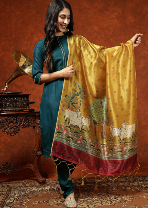 Kalini Women Straight Kurta Pant Set With Digital Print Dupatta