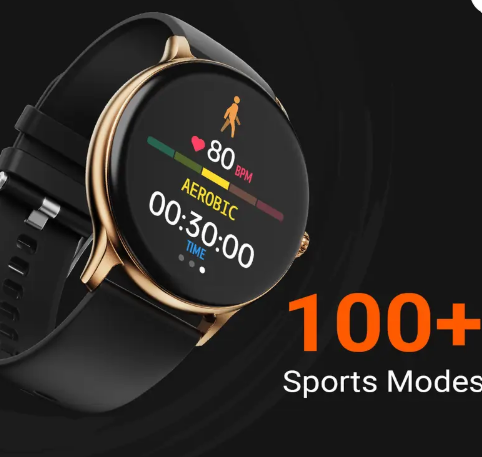 Fire-Boltt Hurricane 33.02mm (1.3) Curved Glass Display with BT Calling, 100+ Sports Modes Smartwatch  (Gold Black Strap, Free Size)