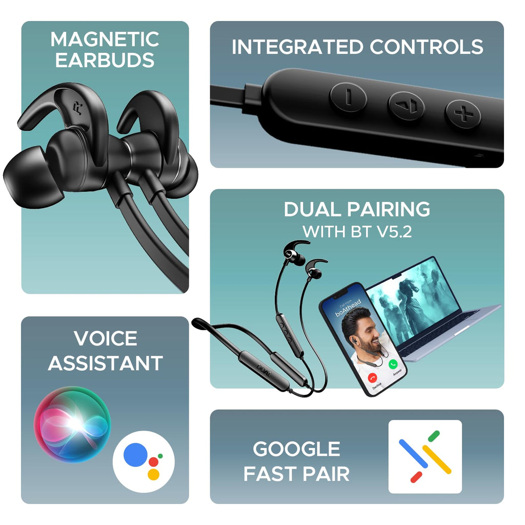 boAt Rockerz 255 Pro+, 60HRS Battery, Fast Charge, IPX7, Dual Pairing, Low Latency, Magnetic Earbuds, in Ear Bluetooth Neckband, Wireless with Mic Earphones (Active Black)