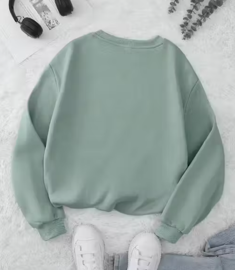 Trendy Graphic Printed Green Sweatshirt for Women | Oversized Winter Wear | Stylish Casual Pullover