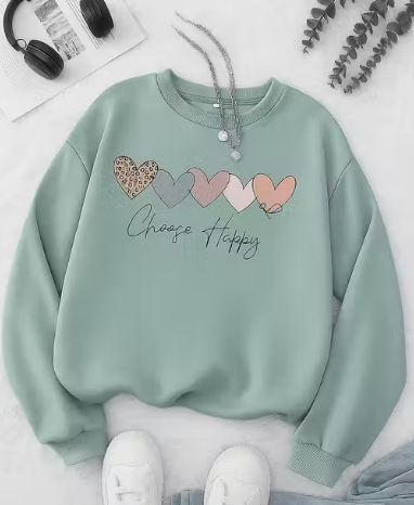 Trendy Oversized Sweatshirt for Women | Choose Happy Printed Winter Wear Hoodie | Stylish Casual Round Neck Sweatshirt Girls