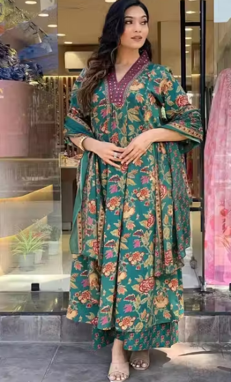 Cotton Reyon Women kurti pallazo dupatta set