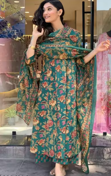 Cotton Reyon Women kurti pallazo dupatta set