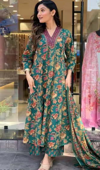 Cotton Reyon Women kurti pallazo dupatta set