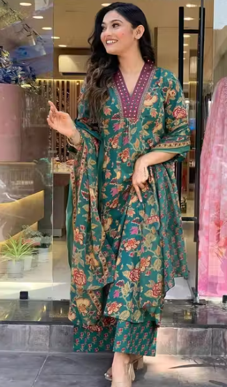 Cotton Reyon Women kurti pallazo dupatta set