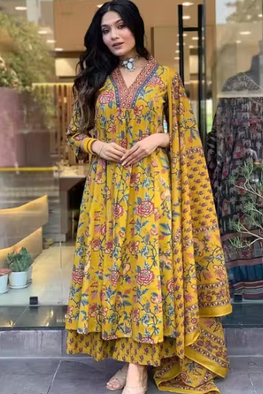 Cotton Reyon Women kurti pallazo dupatta set