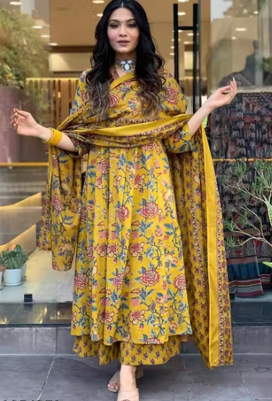 Cotton Reyon Women kurti pallazo dupatta set