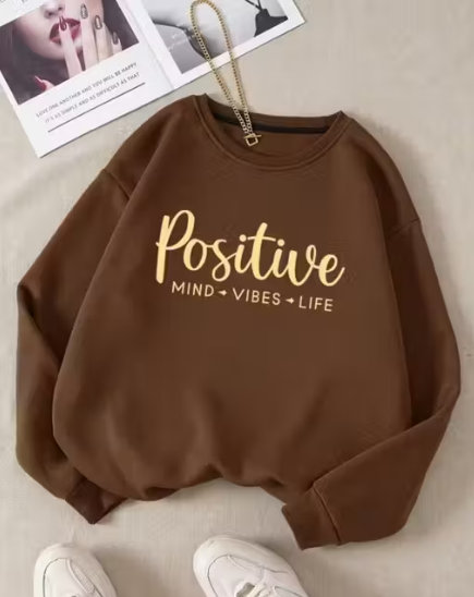 Positive Vibes Printed Oversized Sweatshirt for Women | Winter Wear Casual Pullover