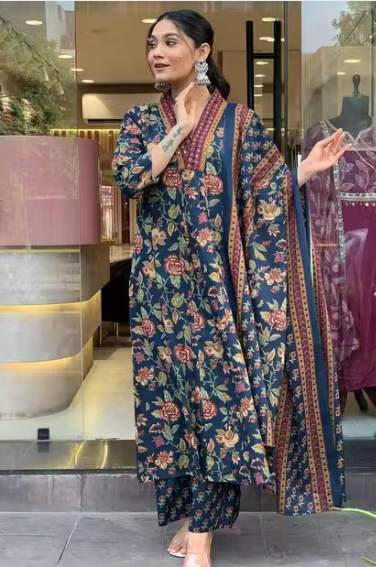 Cotton Reyon Women kurti pallazo dupatta set