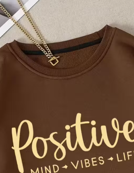 Positive Vibes Printed Oversized Sweatshirt for Women | Winter Wear Casual Pullover