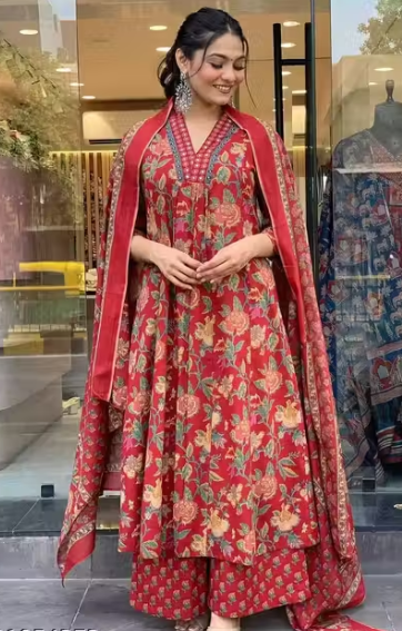 Cotton Reyon Women kurti pallazo dupatta set