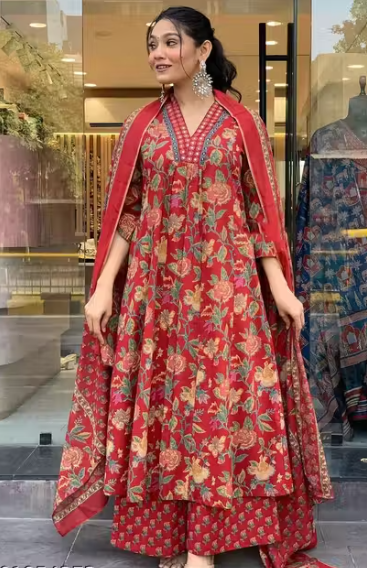 Cotton Reyon Women kurti pallazo dupatta set