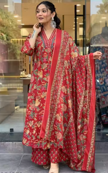 Cotton Reyon Women kurti pallazo dupatta set