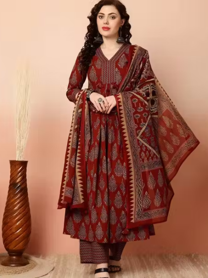 Maroon Kurti Plazo Dupatta Set