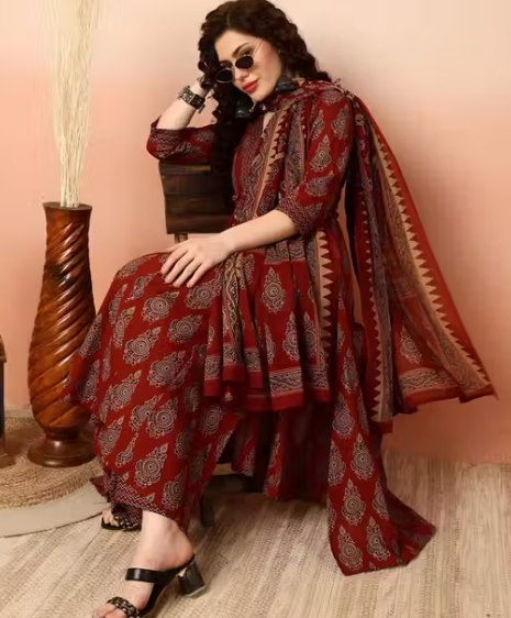Maroon Kurti Plazo Dupatta Set