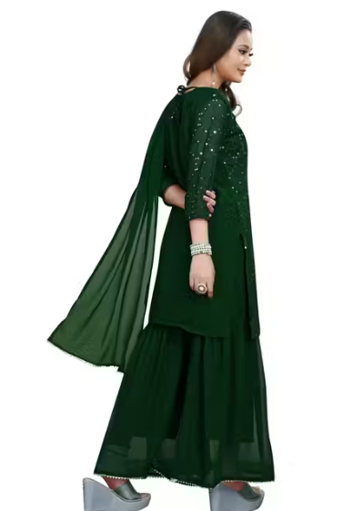 Women's Georgette Embroidery Sharara Salwar Suit Set Stitched Ready to Wear