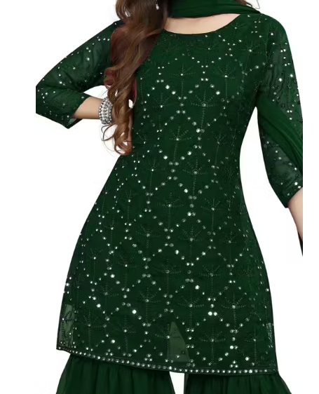 Women's Georgette Embroidery Sharara Salwar Suit Set Stitched Ready to Wear