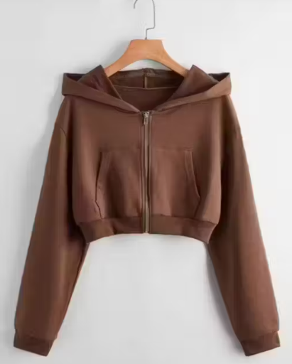 Women Full Sleeve Solid BROWN Hooded Sweatshirt/Jacket