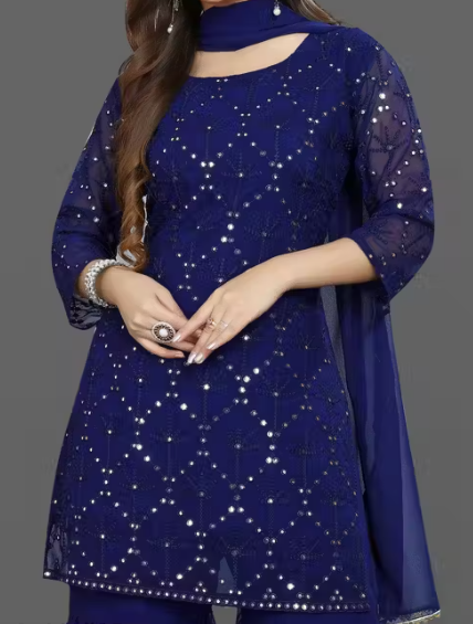 Women's Georgette Embroidery Sharara Salwar Suit Set Stitched Ready to Wear