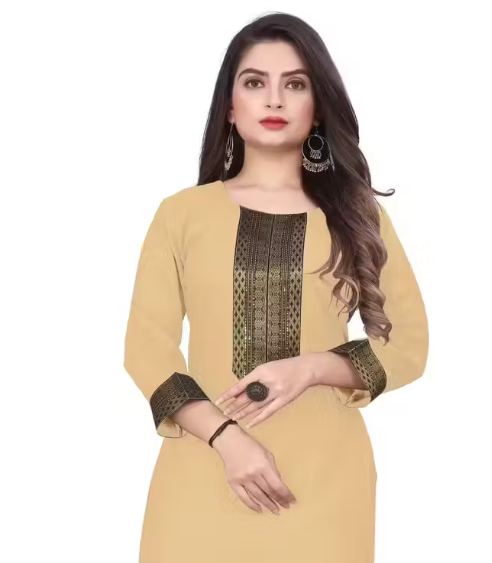 Desigener Kurtis New Collection Plain Cotton Golden Lace Border Pattern Casual Kurta for Girls & Women
