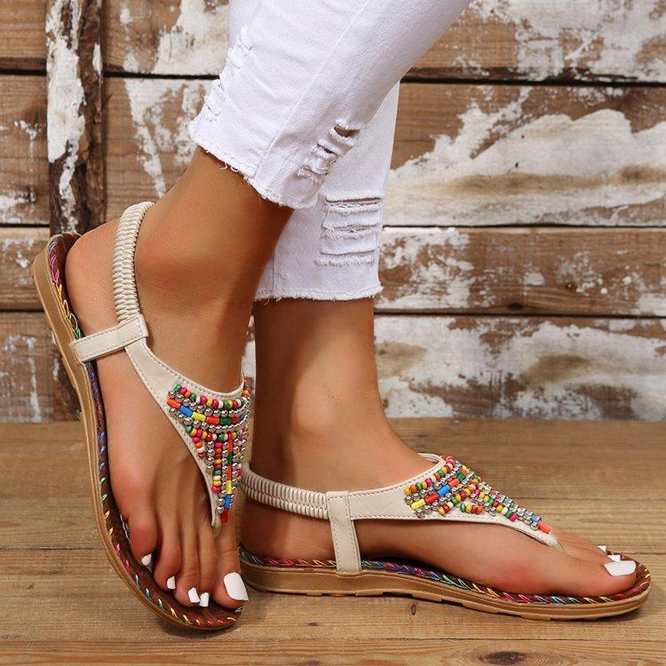 Bohemian Style Flat Sandals for Women Summer Clip Toe Gladiator Sandals Woman Plus Size Soft Bottom Beach Shoes Flip Flops