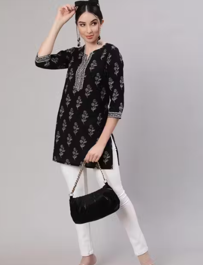 Women Trending Rayon Printed Short Kurta