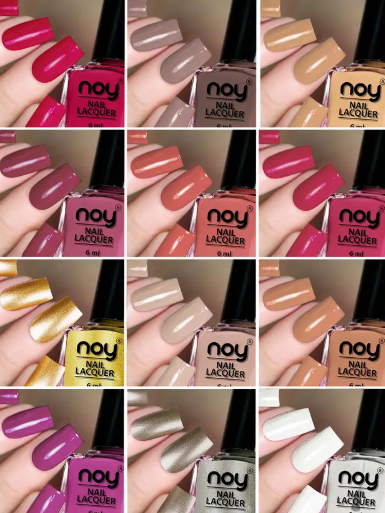 NOY Quick Dry Long Lasting Nail Polish Combo Offer Set of 12 Mauve,Red,Peach,Nude,Magenta,Nude,Nude Grey,Peach,Purple,Silver,Golden,Top Coat  (Pack of 12)