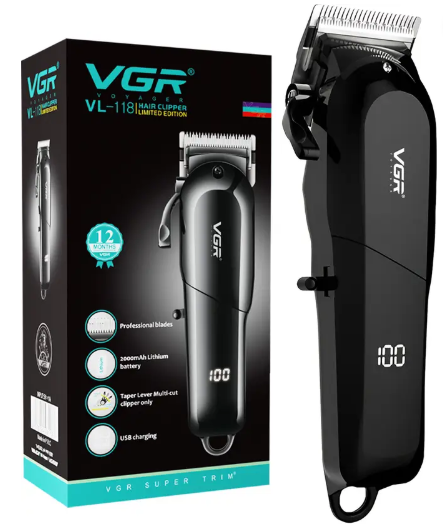 VGR V-118 Professional Hair Clipper with LED Display Trimmer 200 min Runtime 6 Length Settings  (Black)