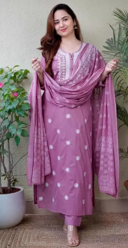 Women Viscose Rayon Kurta Pant Dupatta Set