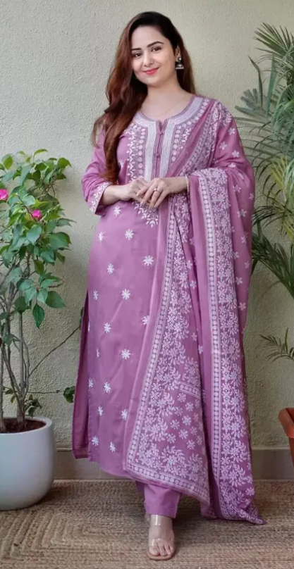 Women Viscose Rayon Kurta Pant Dupatta Set