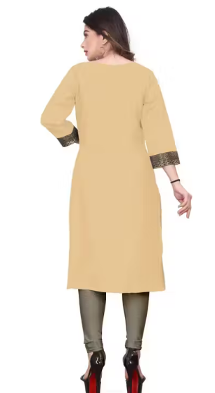 Desigener Kurtis New Collection Plain Cotton Golden Lace Border Pattern Casual Kurta for Girls & Women